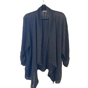 Susan Graver Black Sheer Textured Wrap Cardigan Women’s XL Petite Long Sleeve